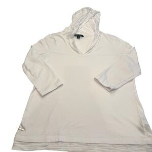 Lauren Ralph Lauren Womens Lightweight White Hoodie V-neck Metal Logo Sz S EUC